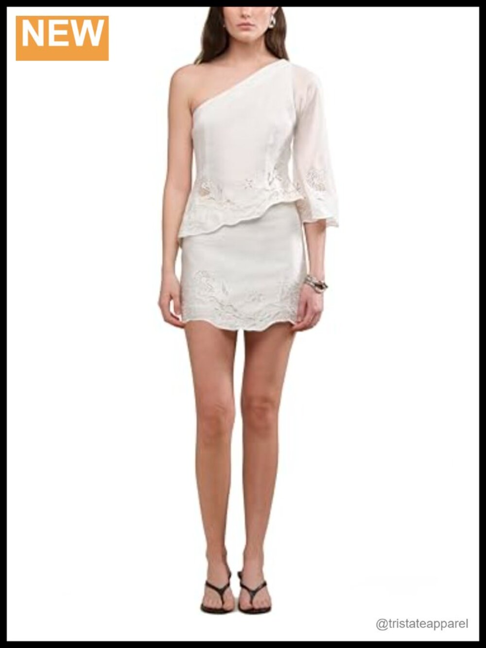 Embroidered One Shoulder Bell Sleeve Blouse Lyocell Blend Sustainable Top
